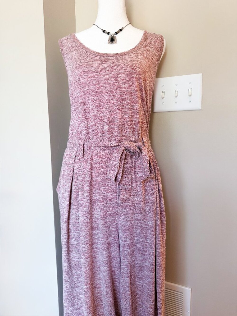 Anthropologie Saturday Sunday Saunter Wide Leg Jumpsuit - Maroon Heather - L